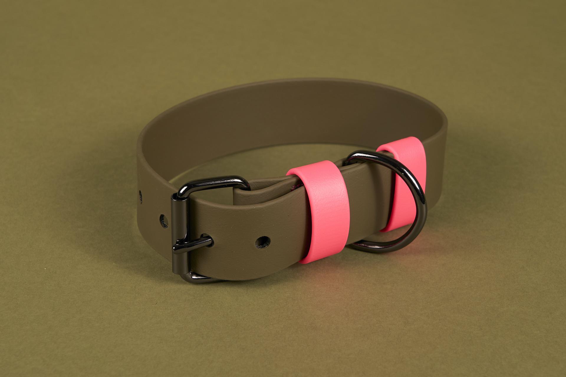 Biothane Halsband in Oliv-Pink